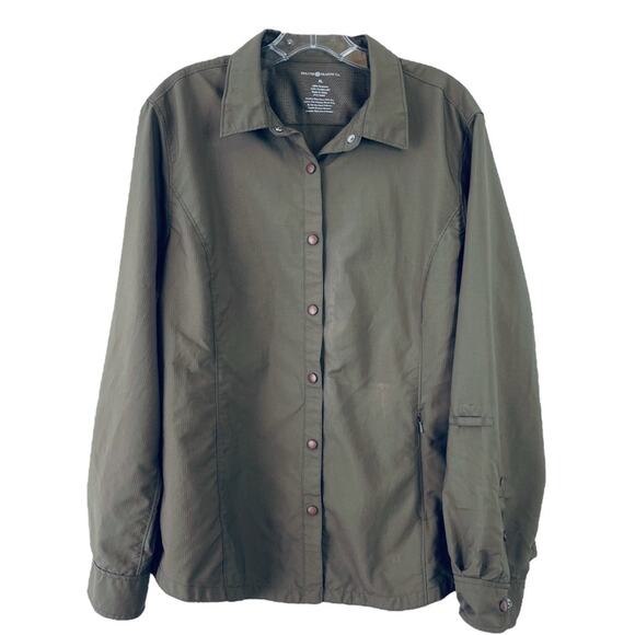 Duluth Trading green khaki hiking camping outdoor button front top XL - Picture 1 of 4